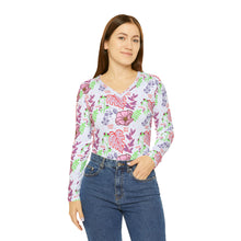 Load image into Gallery viewer, Floral Valentine Women&#39;s Long Sleeve V-neck Shirt