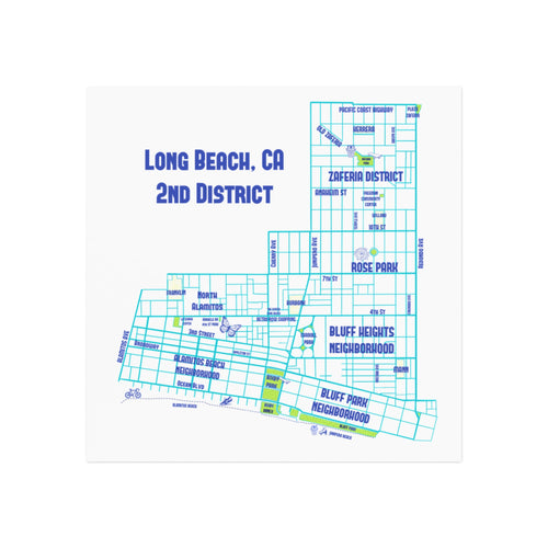 Hand Drawn Long Beach District 2 Square Magnet