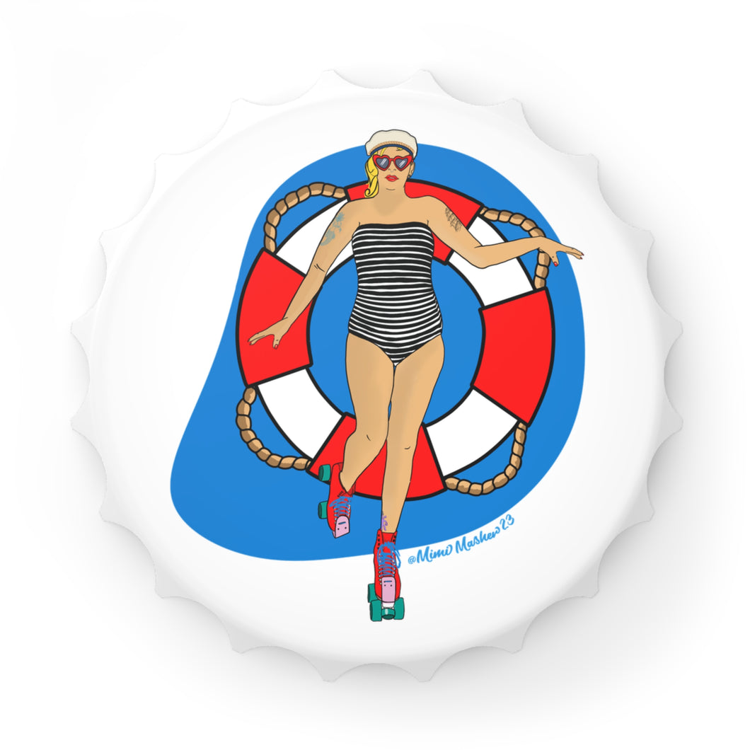 Retro Roller Beach Babe Bottle Opener