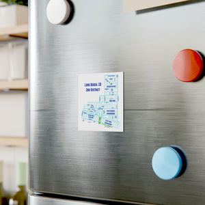 Hand Drawn Long Beach District 2 Square Magnet