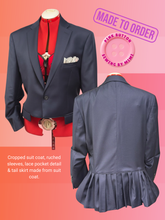 Load image into Gallery viewer, Made To Order Custom Suit Coat Upcycle with Tiny Skirt Bustle