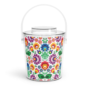 Colorful Folk Ice Bucket with Tongs